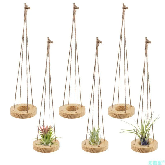 Wall hanging floral wooden air plant holder round