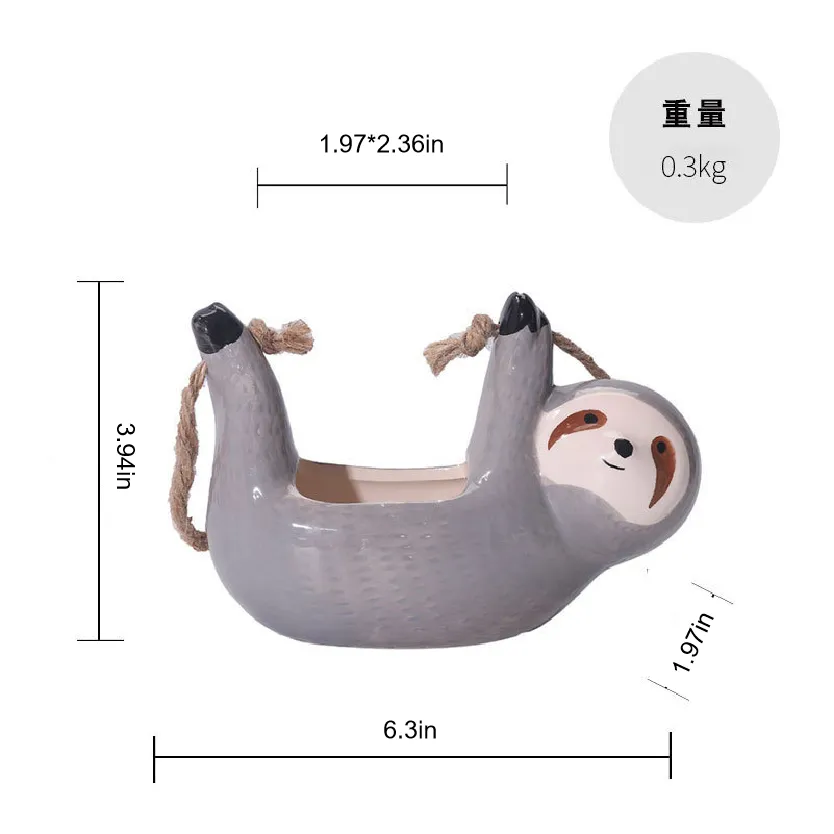 Creative ceramic hanging basket cute sloth design